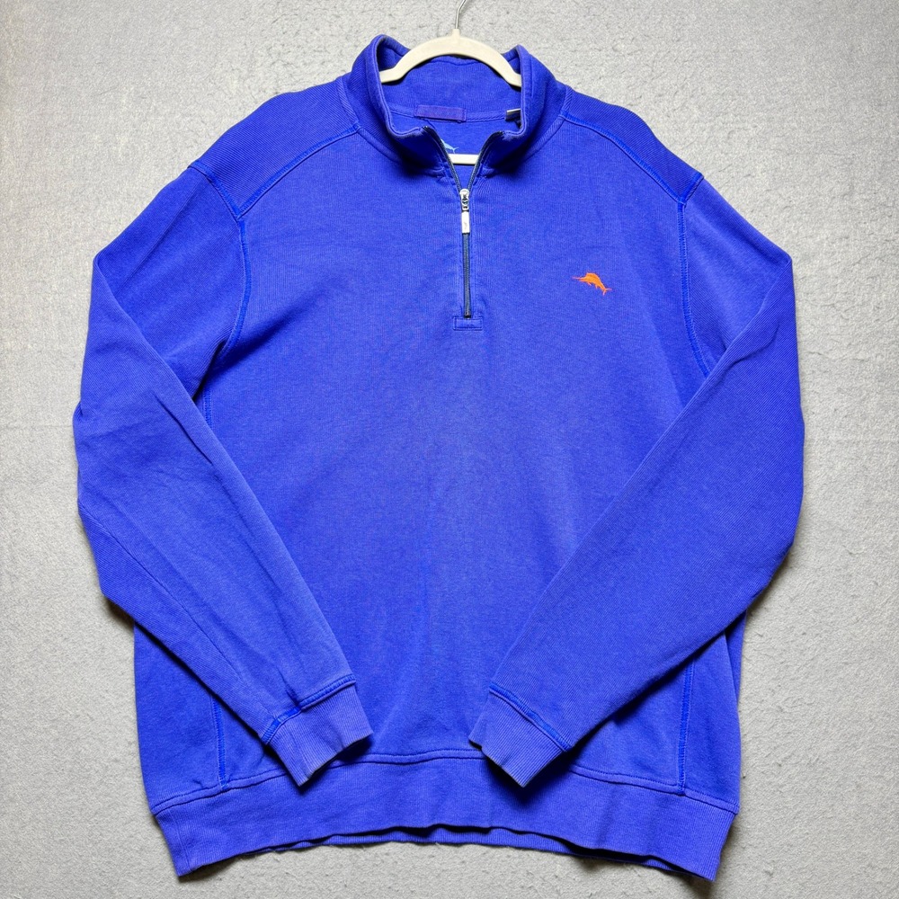 Tommy Bahama Mens XL Royal Blue 100% Cotton Quarter Zip Pullover Sweater